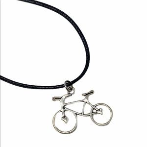 Silver Tone Bicycle Necklace Earrings Faux Leather